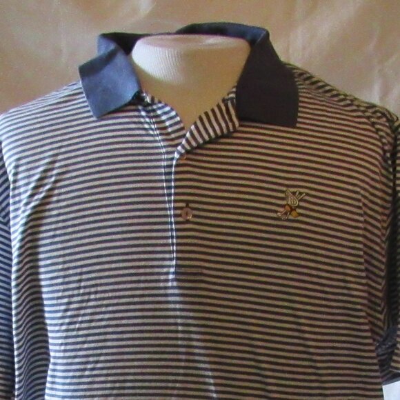 Peter Millar Winged Foot Blue and White Stripe Polo Size XL 100% Cotton EUC - Picture 1 of 9